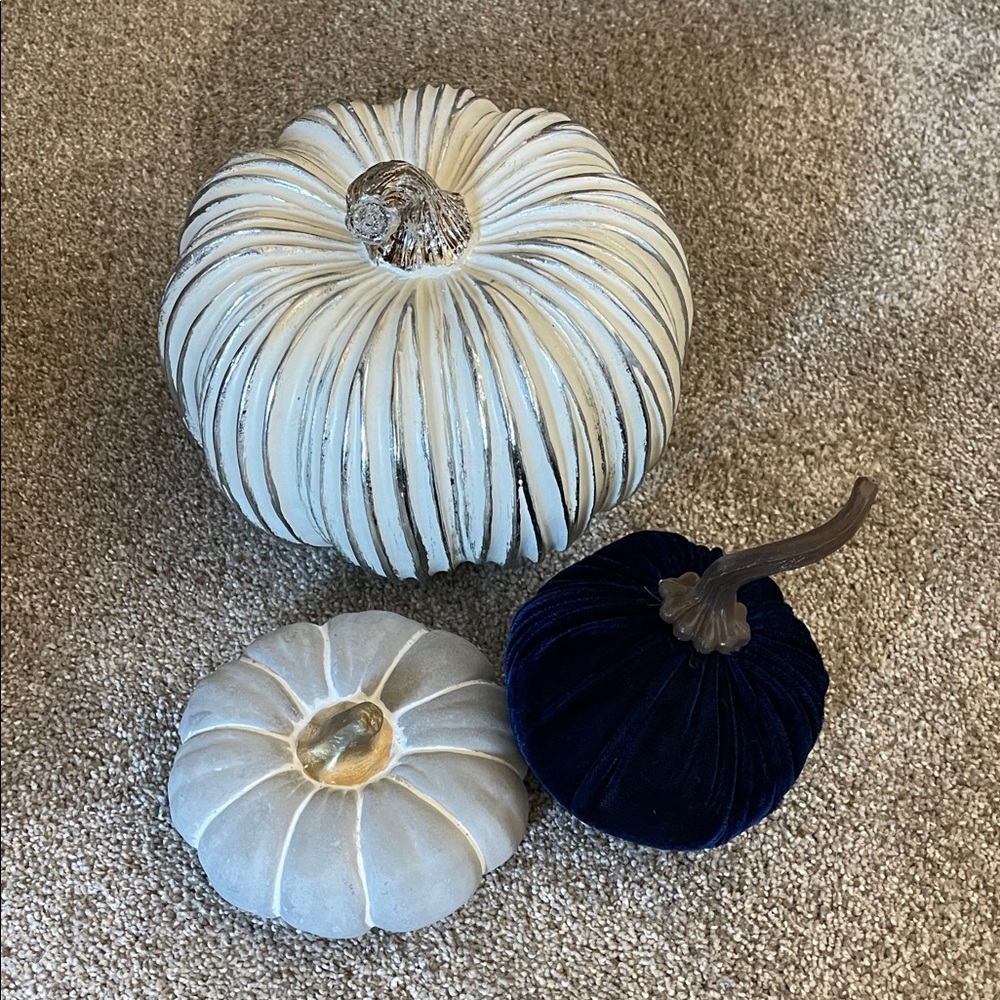 Set of Decorative Pumpkins in White and Blue